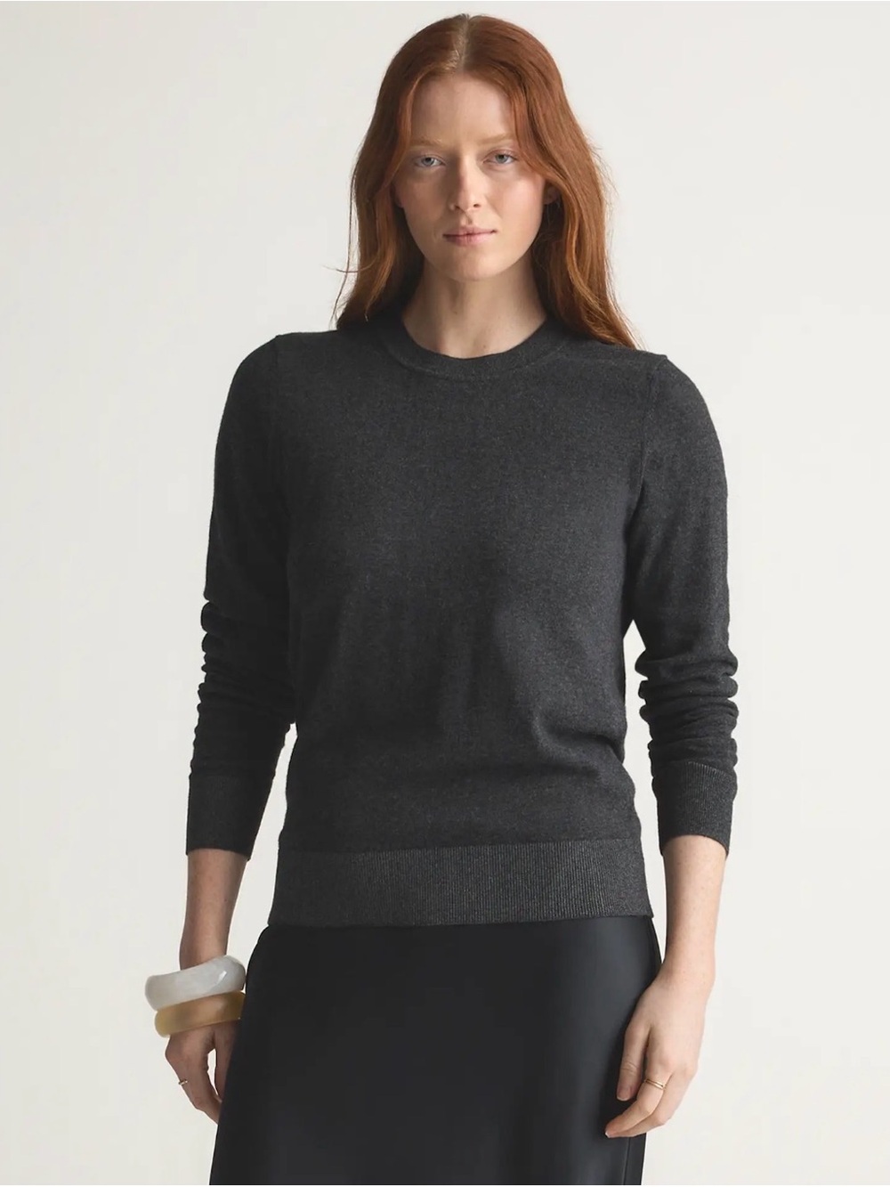 Quince Cotton Cashmere Women's Sweater in Charcoal Gray Size Medium